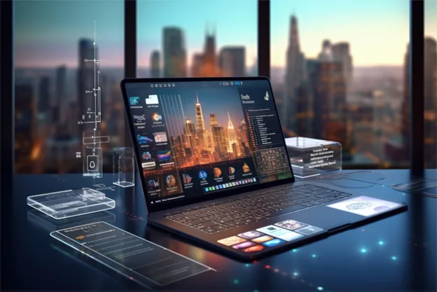 laptop indoor with sky scrapers in background jpg.webp
